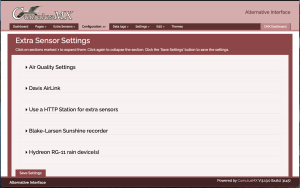 The Extra Sensor Settings page.